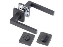 AGT Toiletten-Türklinken:2er-Set Edelstahl-Türbeschlag Bad & WC, 2 Klinken & Rosetten, Schwarz