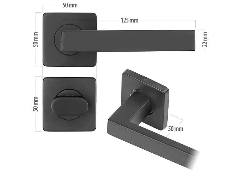 AGT Toiletten-Türklinken:2er-Set Edelstahl-Türbeschlag Bad & WC, 2 Klinken & Rosetten, Schwarz 3 AGT Toiletten-Türklinken:2er-Set Edelstahl-Türbeschlag Bad & WC, 2 Klinken & Rosetten, Schwarz – Bild 3