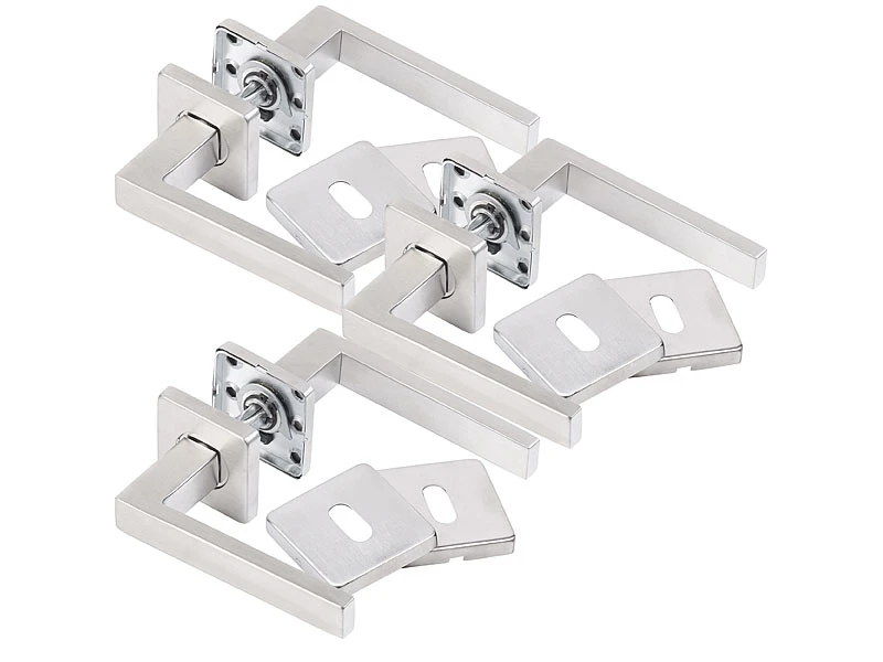 AGT Rostfreie Türbeschläge:6er-Set Edelstahl-Türbeschlag Mit 6 Klinken & Rosetten, Eckig, Silbern 1 AGT Rostfreie Türbeschläge:6er-Set Edelstahl-Türbeschlag Mit 6 Klinken & Rosetten, Eckig, Silbern